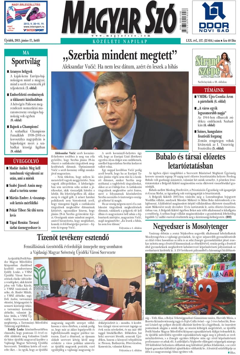 Magyar Szó, 70. évf. 2013. június 17. 137. sz. 1–16. oldal