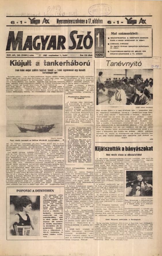 Magyar Szó, 44. évf. 1987. szeptember 1. 240. sz. 1–20. oldal