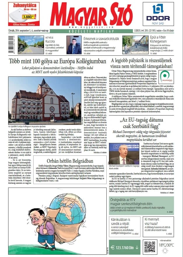 Magyar Szó, 73. évf. 2016. szeptember 3. – 4. 205. sz. 1–44. oldal