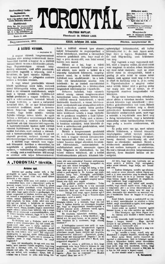 Torontál, 39. évf. 1910. szeptember 16. 210. sz.