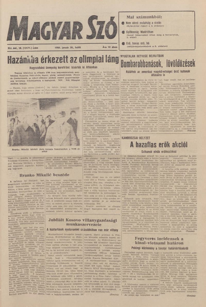 Magyar Szó, 41. évf. 1984. január 30. 28. sz. 1–8. oldal