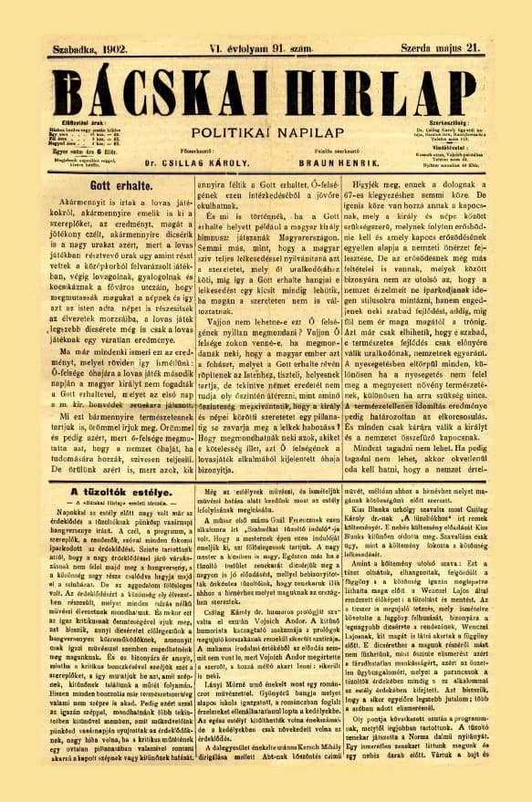Bácskai Hirlap, 6. évf. 1902. május 21. 91. sz.