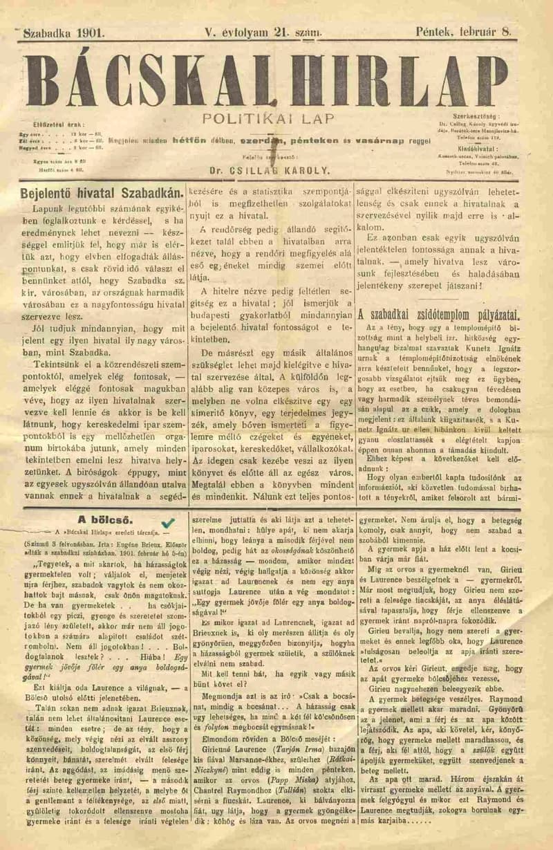 Bácskai Hirlap, 5. évf. 1901. február 8. 21. sz.