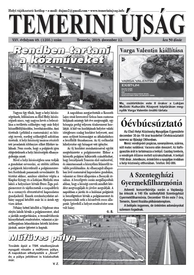 Temerini Újság, 25. évf. 2019. december 12. 49. sz.
