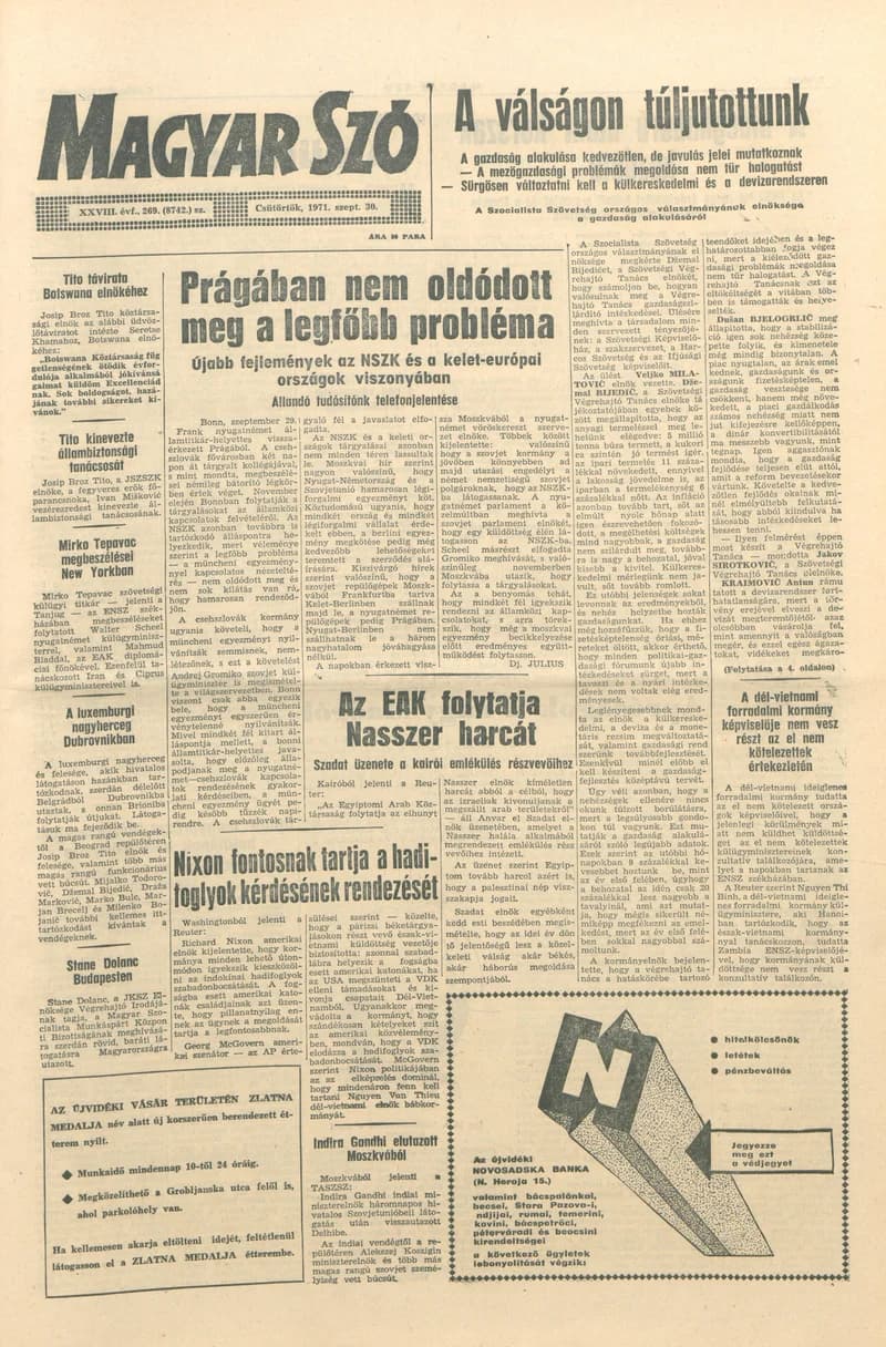 Magyar Szó, 28. évf. 1971. szeptember 30. 269. sz. 1–12. oldal