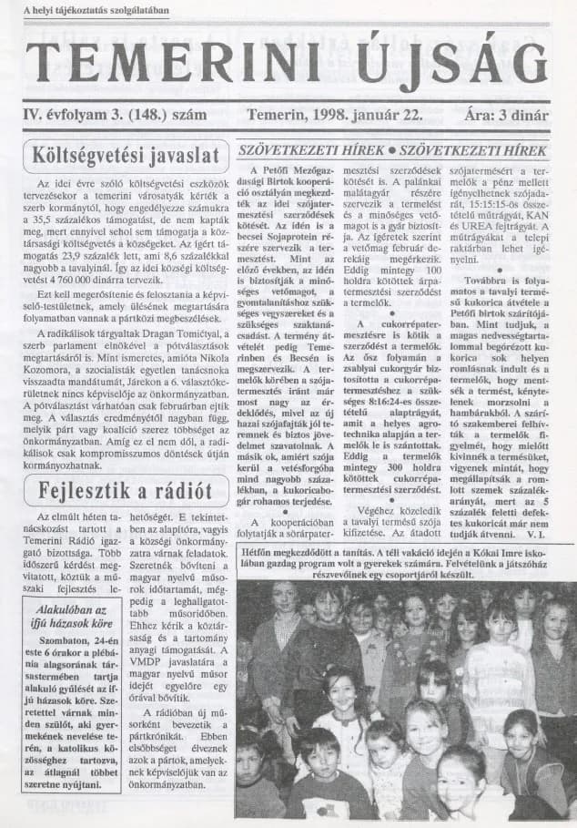 Temerini Újság, 4. évf. 1998. január 22. 3. sz.