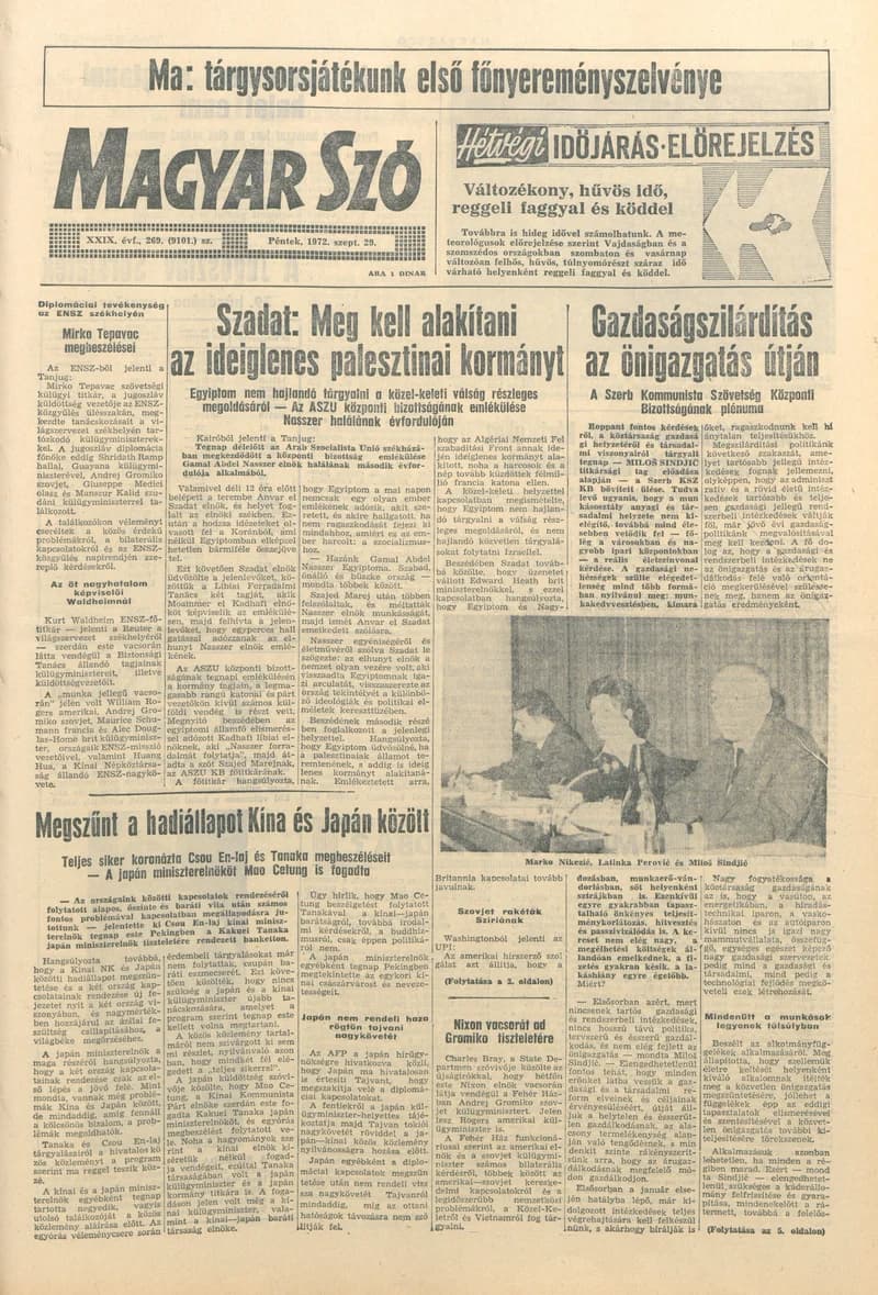 Magyar Szó, 29. évf. 1972. szeptember 29. 269. sz. 1–14. oldal