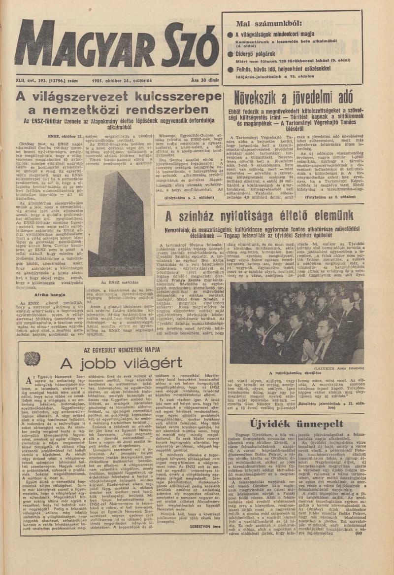 Magyar Szó, 42. évf. 1985. október 24. 293. sz. 1–20. oldal