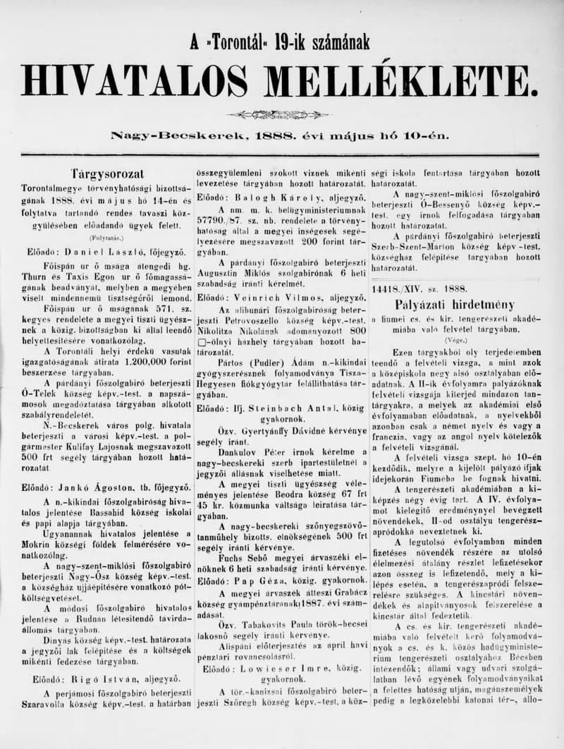 A Totontál  hivatalos melléklete, 1. évf. 1888. május 10. 19. sz.
