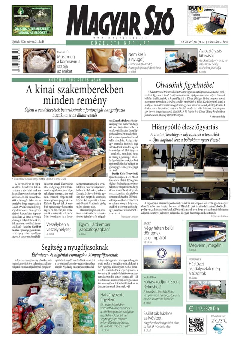 Magyar Szó, 77. évf. 2020. március 24. 68. sz. 1–16. oldal