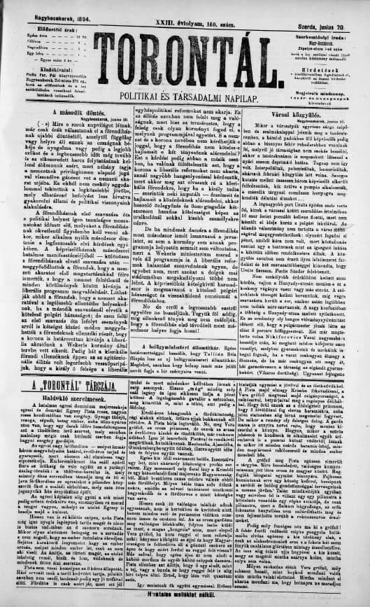 Torontál, 23. évf. 1894. június 20. 140. sz.