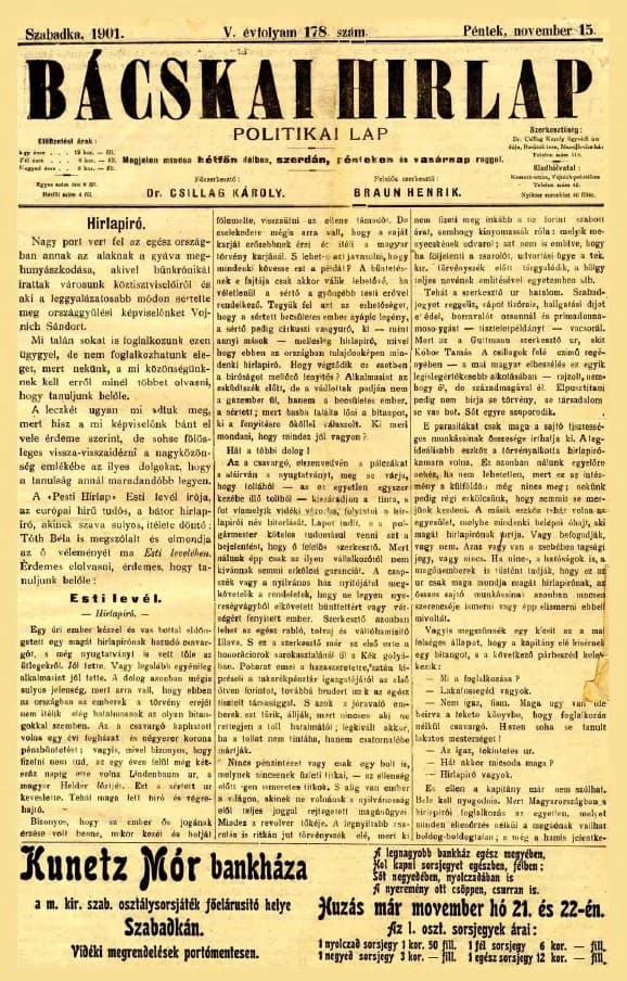 Bácskai Hirlap, 5. évf. 1901. november 15. 178. sz.