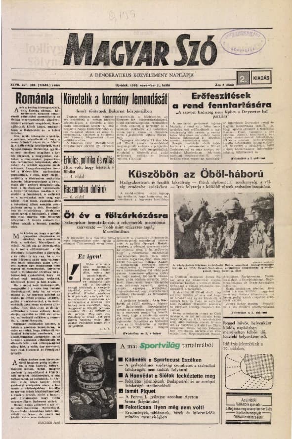 Magyar Szó, 47. évf. 1990. november 5. 305. sz. 1–20. oldal