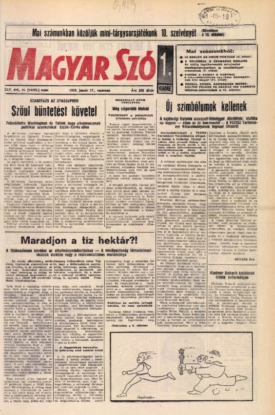 Magyar Szó, 45. évf. 1988. január 17. 15. sz. 1–28. oldal