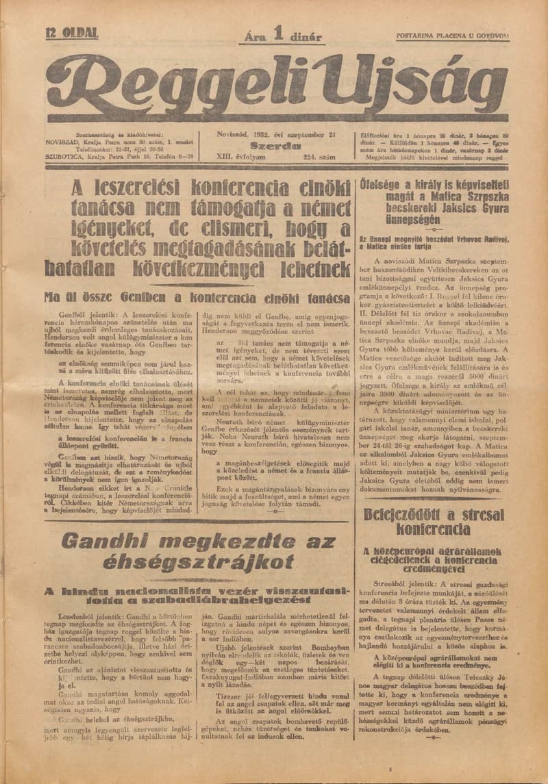Reggeli Újság, 13. évf. 1932. szeptember 21. 224. sz.