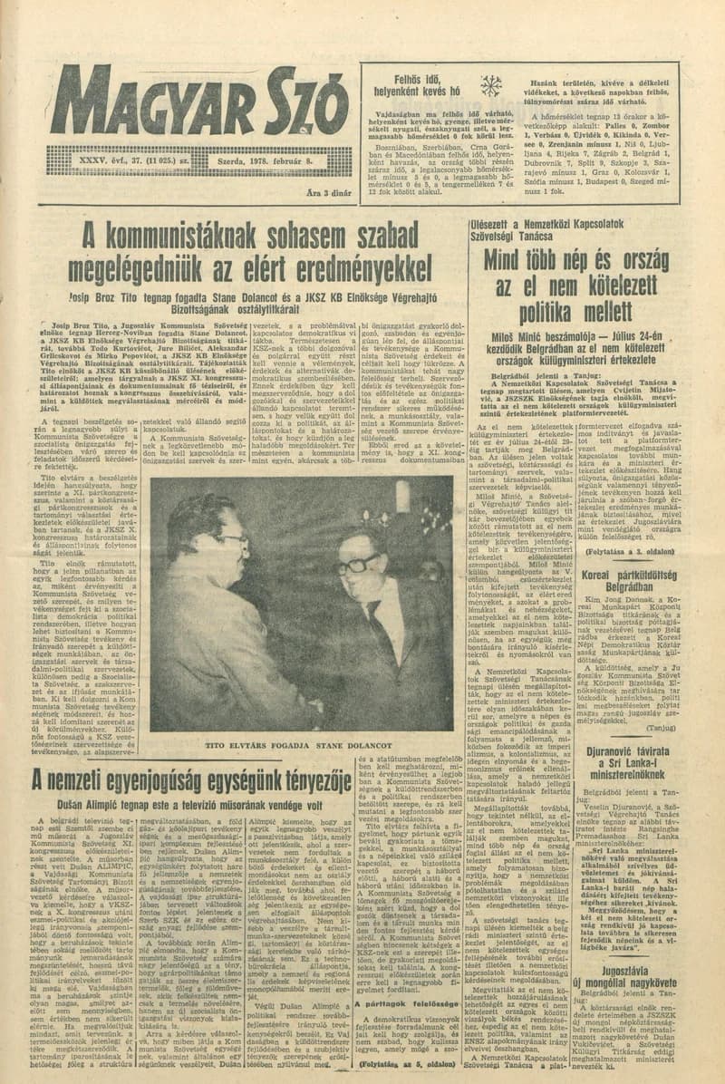 Magyar Szó, 35. évf. 1978. február 8. 37. sz. 1–20. oldal