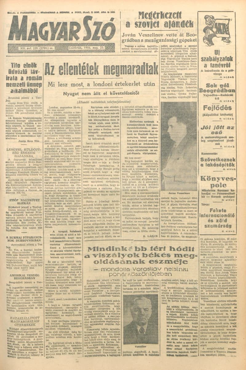 Magyar Szó, 13. évf. 1956. augusztus 23. 229. sz. 1–8. oldal