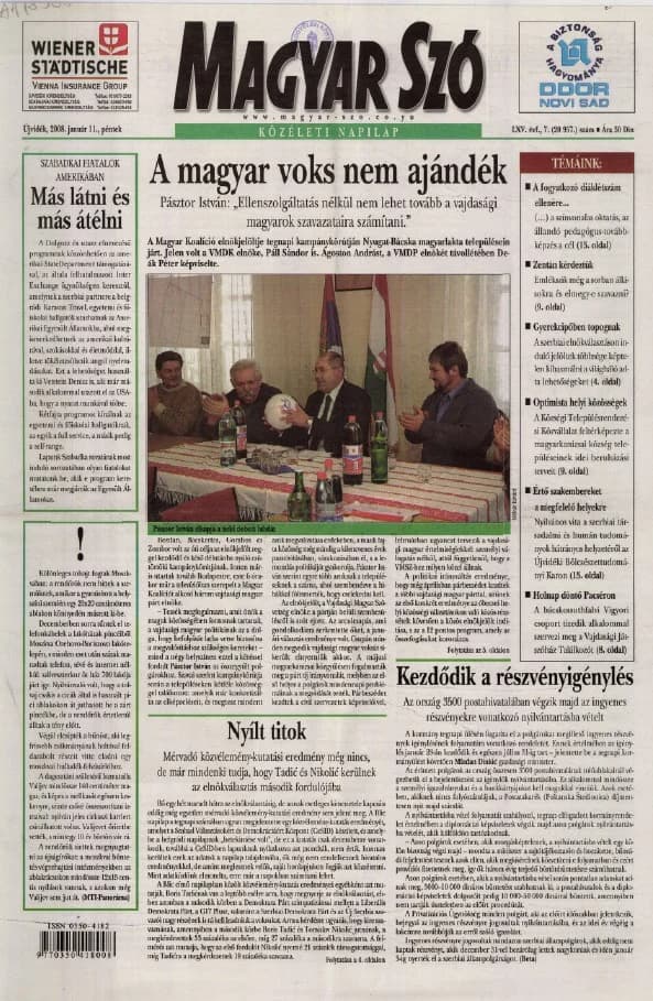 Magyar Szó, 65. évf. 2008. január 11. 7. sz. 1–20. oldal