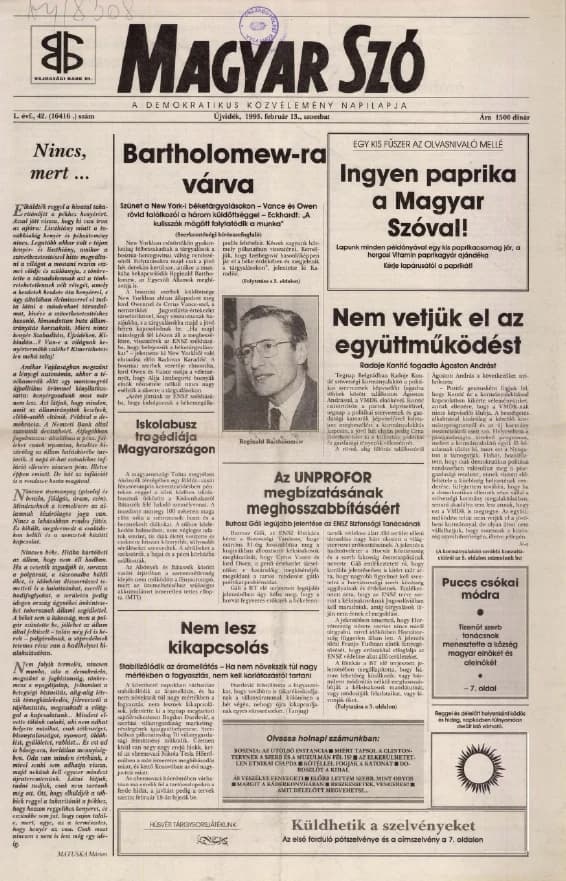 Magyar Szó, 50. évf. 1993. február 13. 42. sz. 1–16. oldal