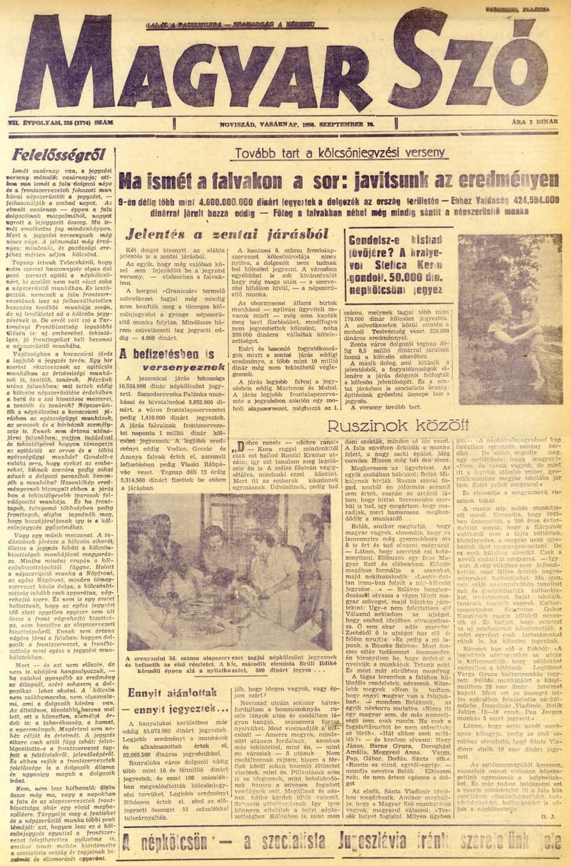 Magyar Szó, 7. évf. 1950. szeptember 10. 215. sz. 1–4. oldal