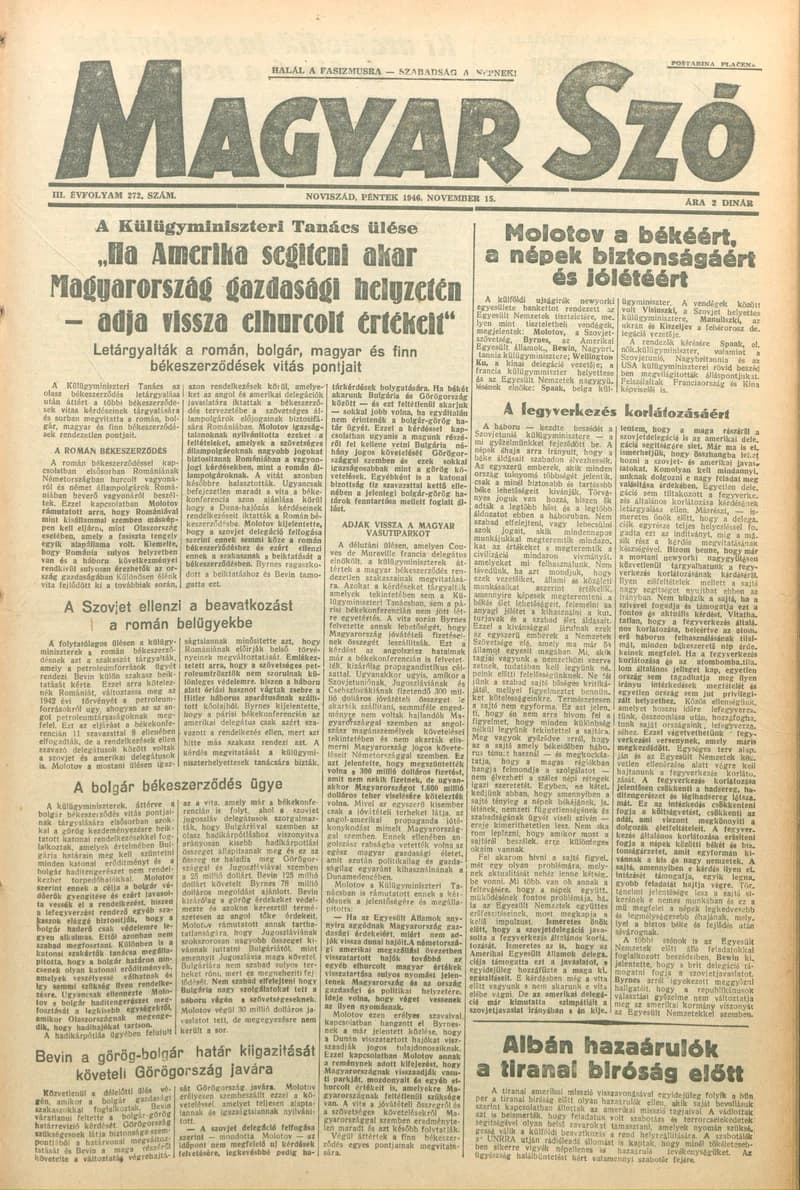 Magyar Szó, 3. évf. 1946. november 15. 272. sz. 1–6. oldal