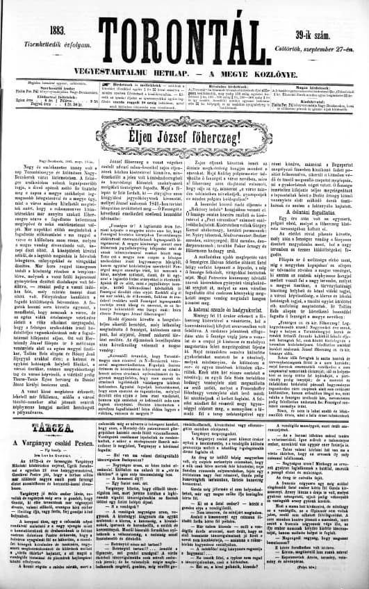 Torontál, 12. évf. 1883. szeptember 27. 39. sz.