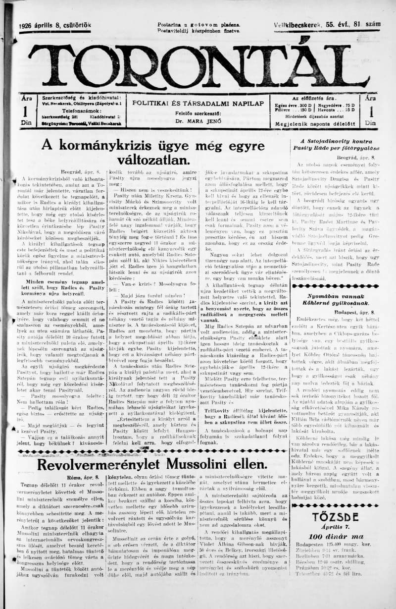 Torontál, 55. évf. 1926. április 8. 81. sz.