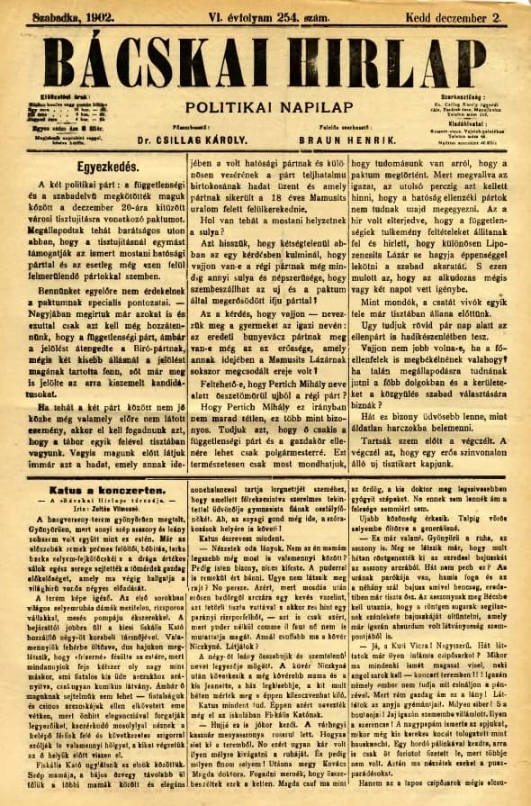 Bácskai Hirlap, 6. évf. 1902. december 2. 254. sz.