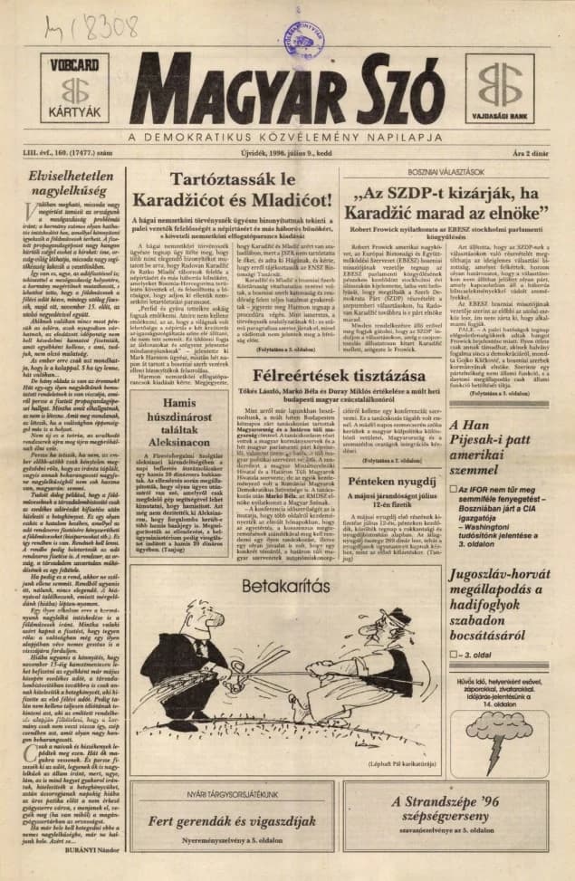 Magyar Szó, 53. évf. 1996. július 9. 160. sz. 1–16. oldal