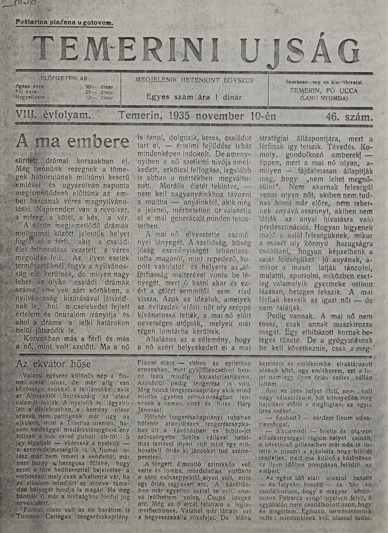 Temerini Újság 1928-1944, 8. évf. 1935. november 10. 46. sz.