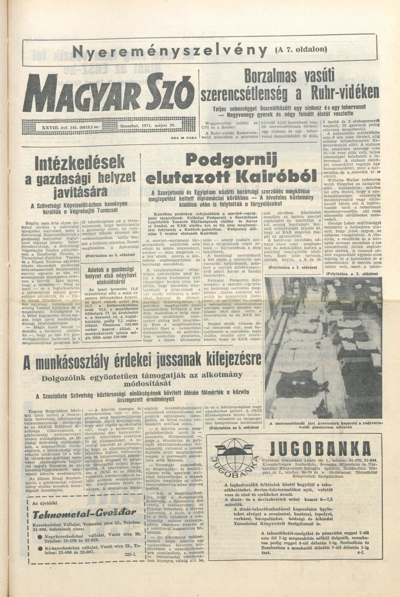 Magyar Szó, 28. évf. 1971. május 29. 145. sz. 1–20. oldal
