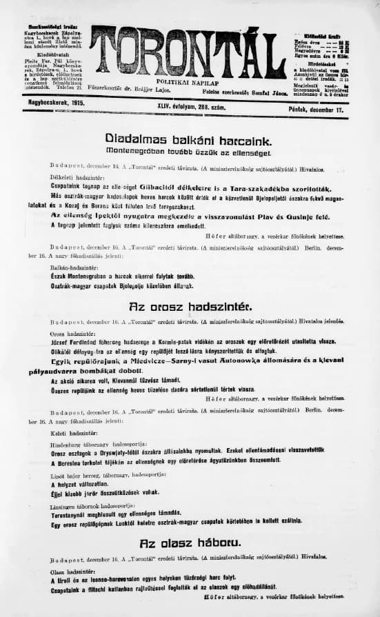 Torontál, 44. évf. 1915. december 17. 288. sz.
