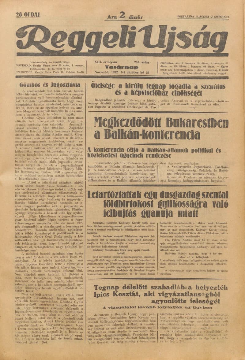 Reggeli Újság, 13. évf. 1932. október 23. 252. sz.