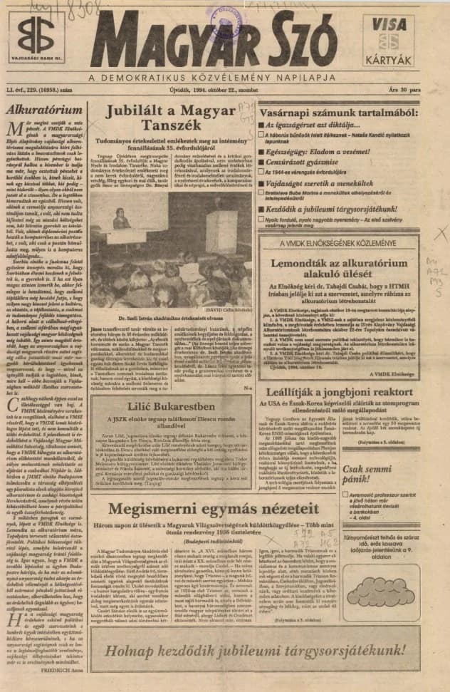 Magyar Szó, 51. évf. 1994. október 22. 229. sz. 1–16. oldal