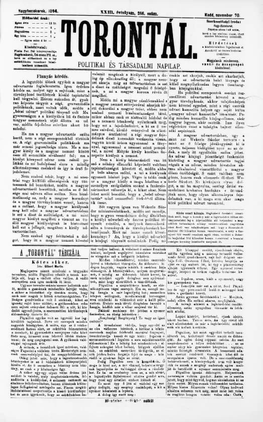 Torontál, 23. évf. 1894. november 20. 266. sz.