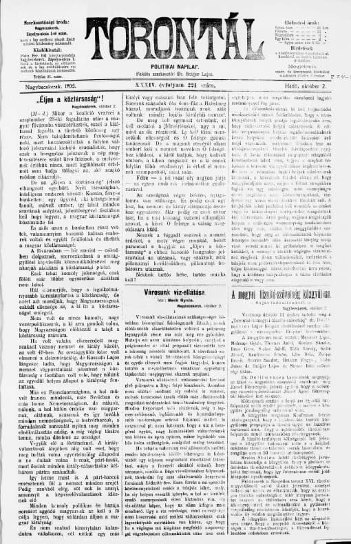 Torontál, 34. évf. 1905. október 2. 224. sz.