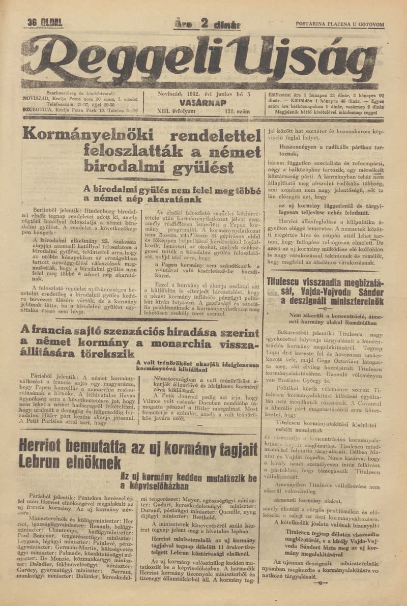 Reggeli Újság, 13. évf. 1932. június 5. 131. sz.