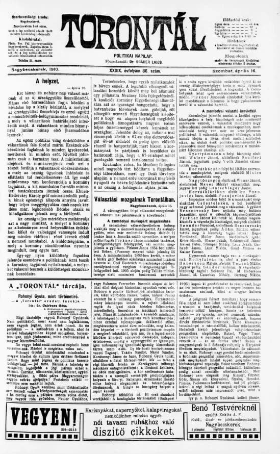 Torontál, 39. évf. 1910. április 16. 86. sz.