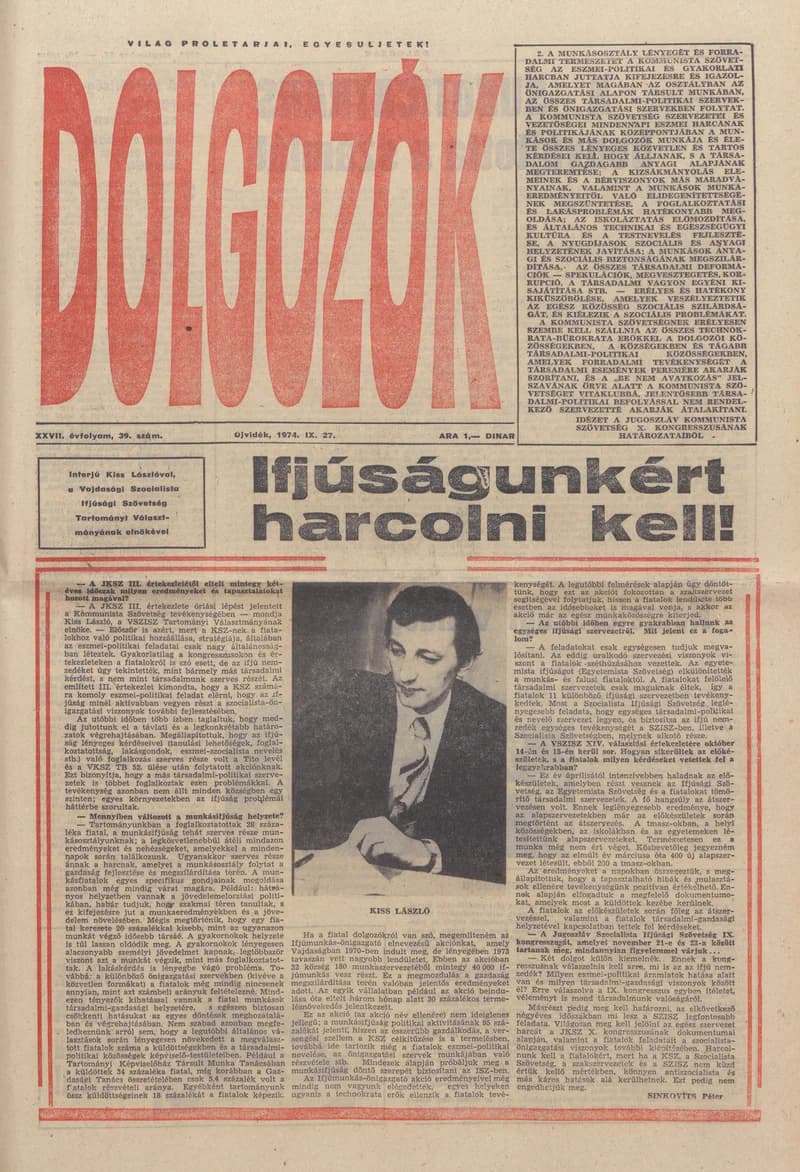 Dolgozók, 28. évf. 1974. szeptember 27. 39. sz.