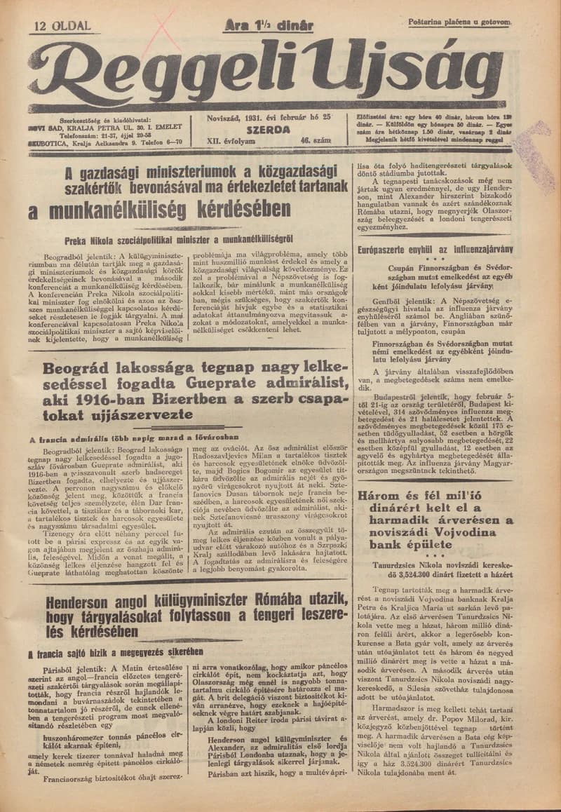 Reggeli Újság, 12. évf. 1931. február 25. 46. sz.