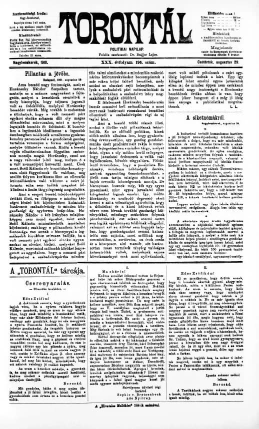 Torontál, 30. évf. 1901. augusztus 29. 196. sz.