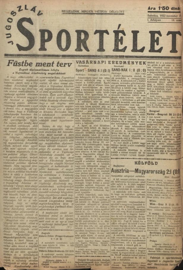 Jugoszláv sportélet, 1. évf. 1922. november 27. 18. sz.