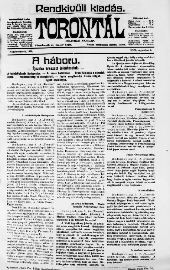 Torontál, 43. évf. 1914. augusztus 3. 174. sz.