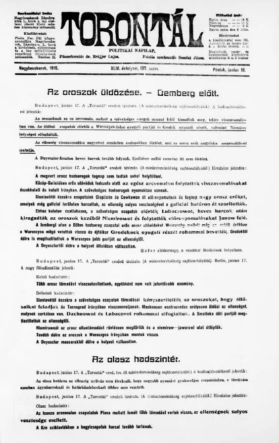 Torontál, 44. évf. 1915. június 18. 137. sz.