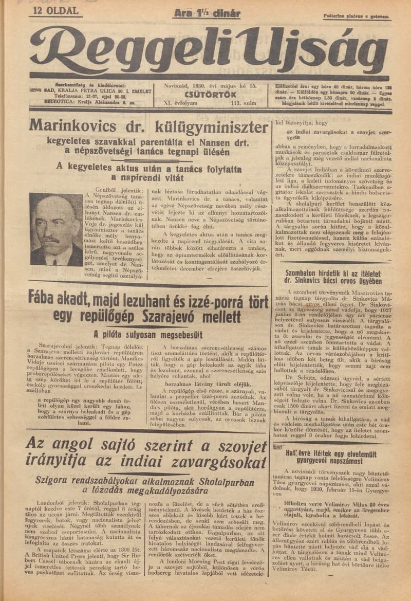 Reggeli Újság, 11. évf. 1930. május 15. 113. sz.
