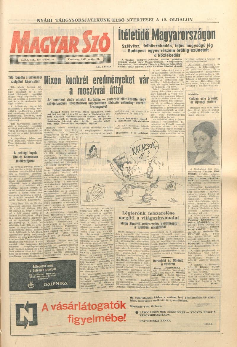 Magyar Szó, 29. évf. 1972. május 21. 138. sz. 1–32. oldal