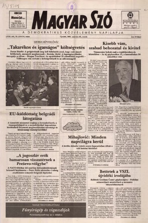 Magyar Szó, 58. évf. 2001. március 28. 72. sz. 1–16. oldal