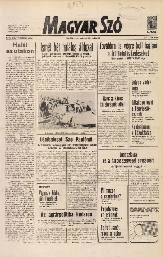 Magyar Szó, 46. évf. 1989. március 23. 79. sz. 1–16. oldal