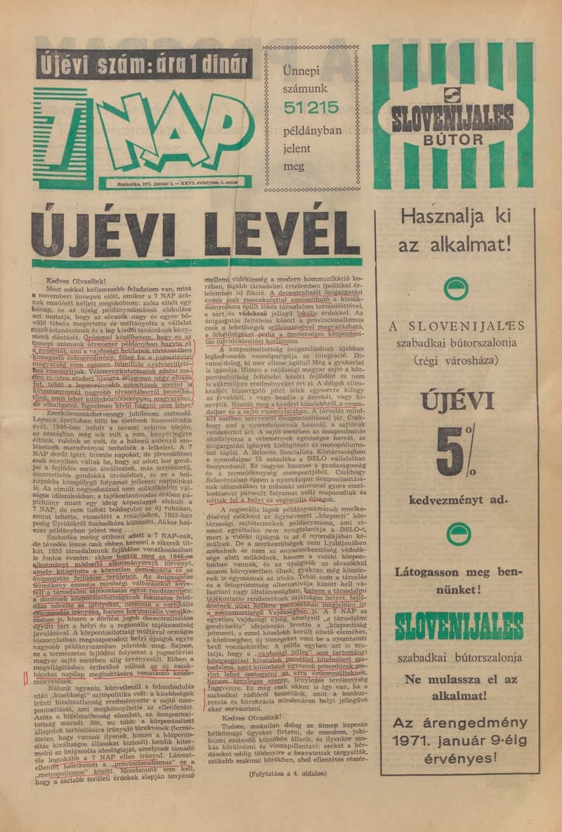 7 Nap, 26. évf. 1971. január 1. 1. sz. 1–52. oldal