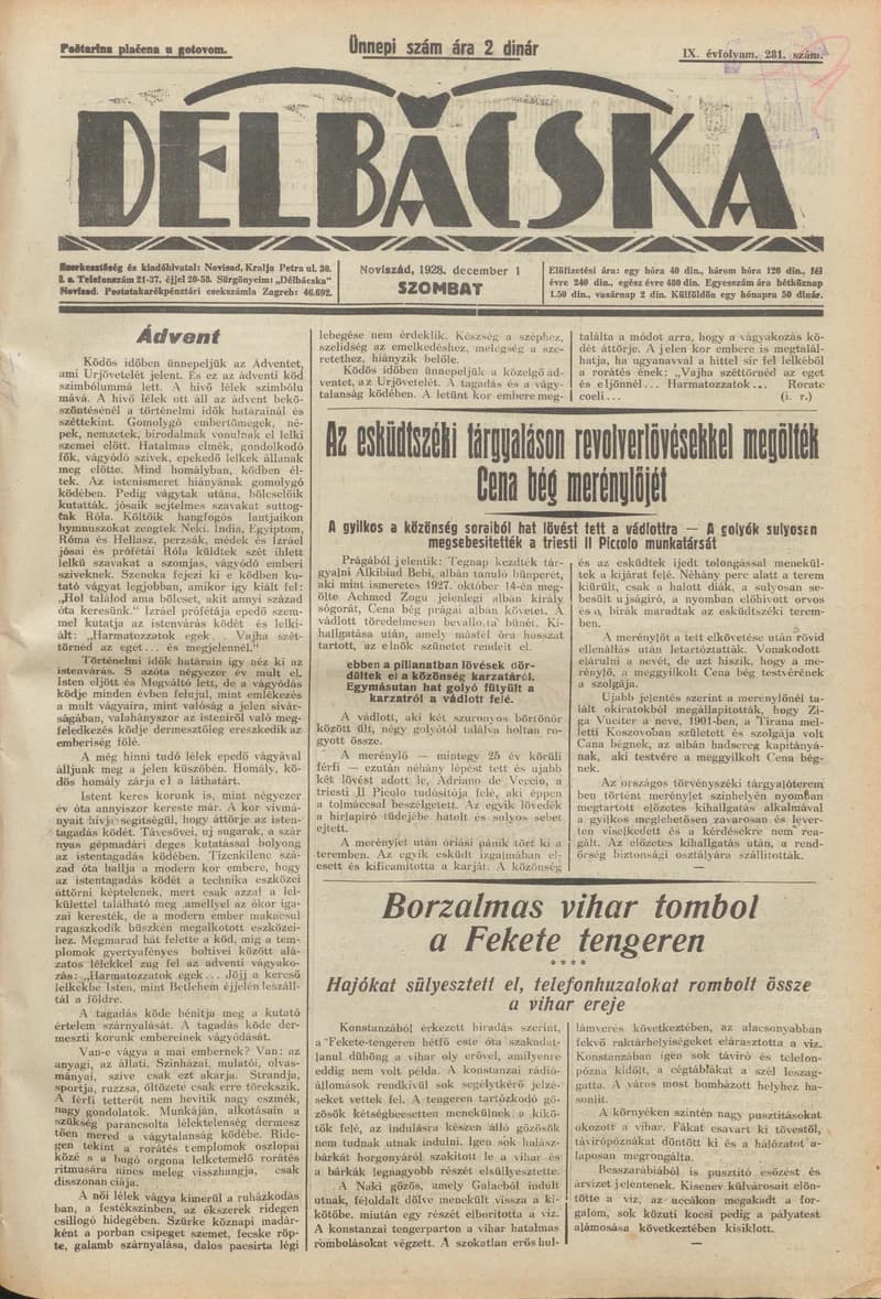 Délbácska, 9. évf. 1928. december 1. 281. sz.